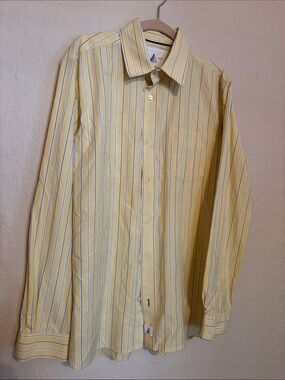 Wander Men's Yellow Shirt with Blue & White Stripes